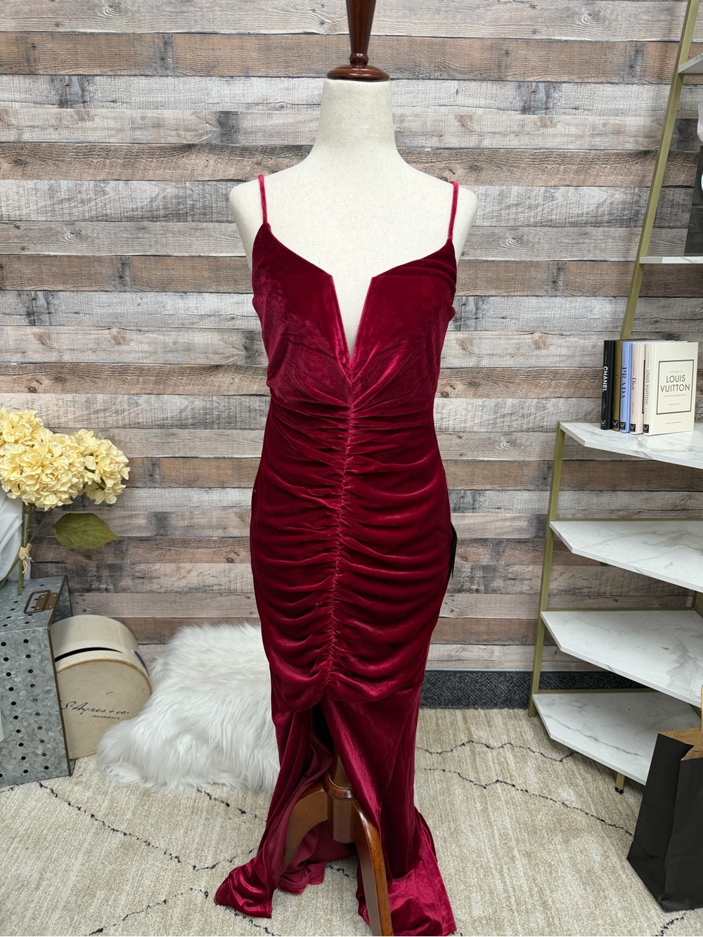 Lulus wine velvet evening dress NWT